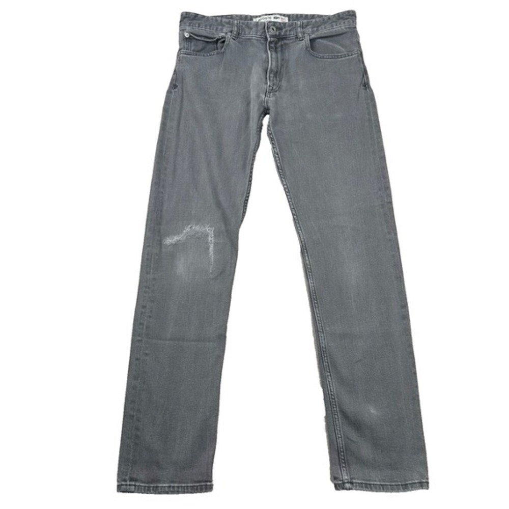Lacoste Jeans Mens 32x34 (fits 32x32) Slim Fit Distressed Gray Straight 5-Pocket
